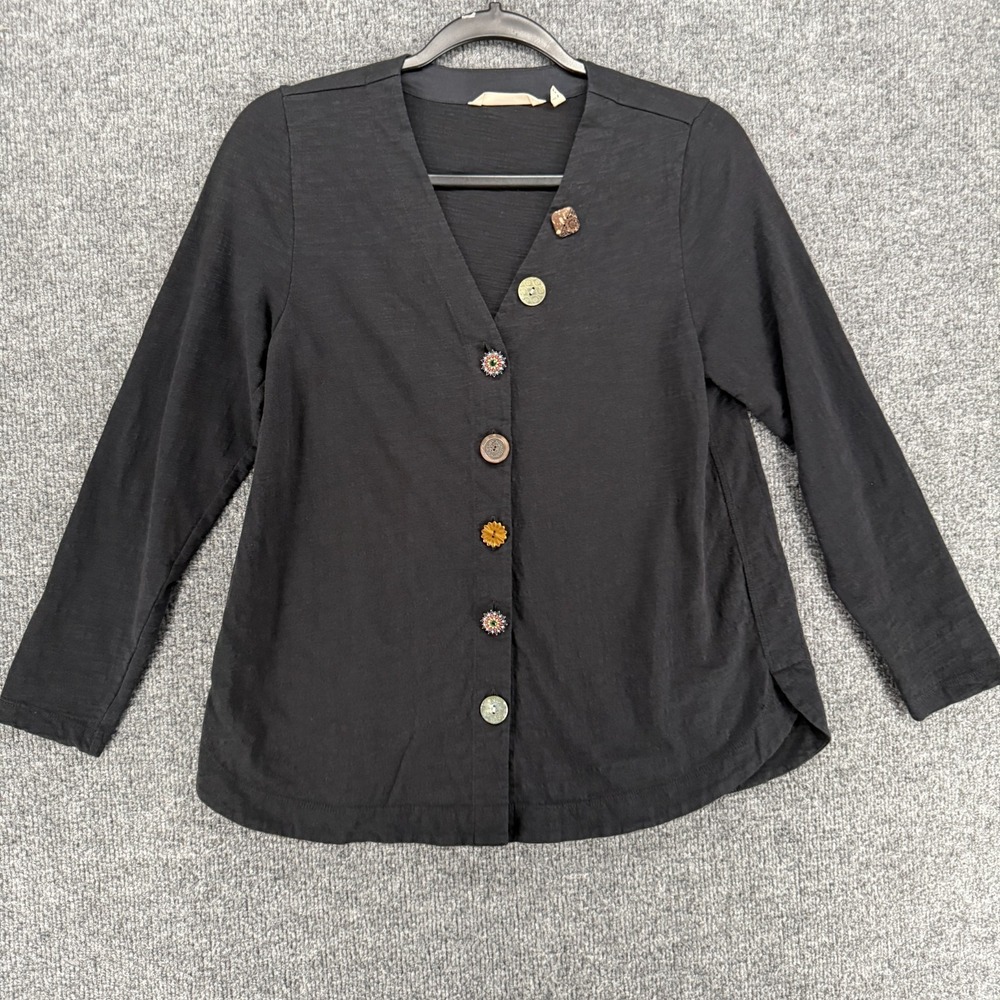 Soft Surroundings Top Womens PXS Black Button Up Arty Tunic Lagenlook Minimalist